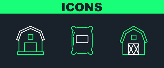 Set line Farm House concept, and Bag of flour icon. Vector