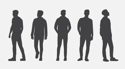 Set of male silhouettes in vector, flat style
