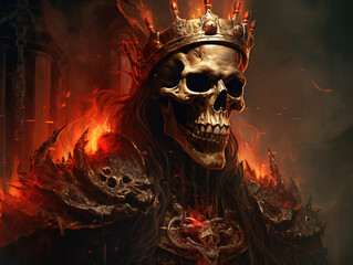 Skeleton king in golden crown, generative ai 
