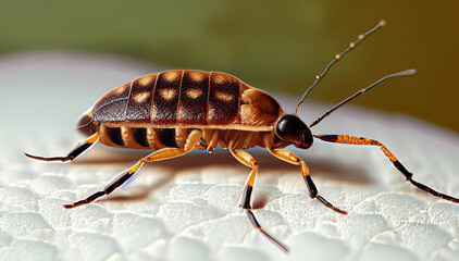 Bedbug Close up of Cimex hemipterus - bed bug on bed background . IMAGE AI