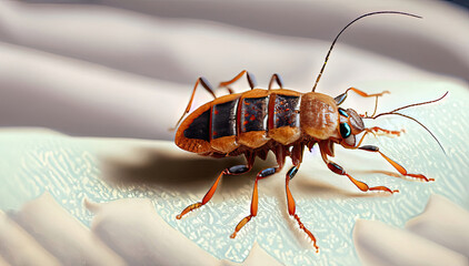 Bedbug Close up of Cimex hemipterus - bed bug on bed background . IMAGE AI