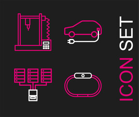 Set line Smartwatch, Server, Data, Web Hosting, Electric car and 3D printer icon. Vector