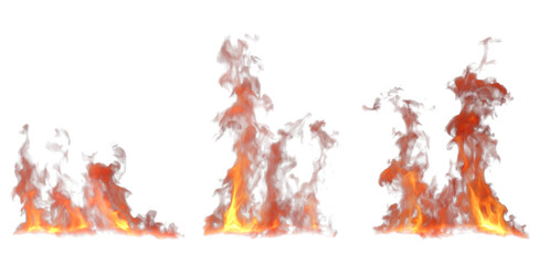 Isolate fire flame shapes set on transparent backgrounds 3d illustrations png