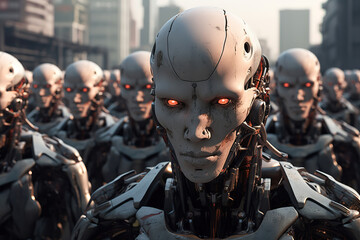 Fototapeta premium Army of cyborgs, generative ai 