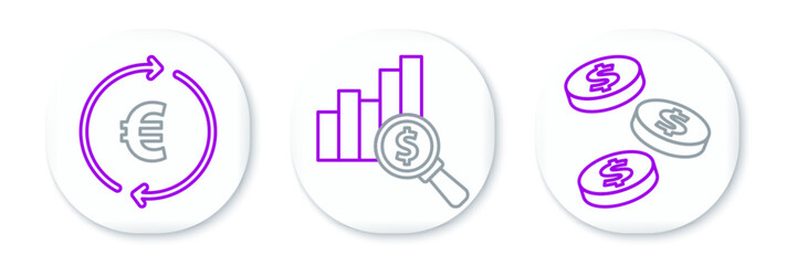 Set line Coin money with dollar, euro symbol and Pie chart and icon. Vector