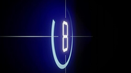 Blinking and rotating LCD countdown numbers from 10 to 1 on blue background - 4k animation - Powered by Adobe