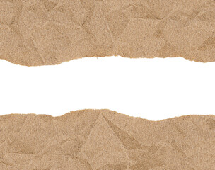 Torn brown paper isolated on transparent background, frame composition