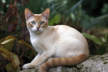 Portrait of a cute cat looking away. Canaani cat breed. Generative AI