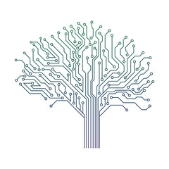 Circuit Board Tree Vector Icon. Gradient Technology Tree  Logo Vector.