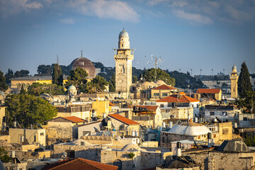 Obraz premium view from austrian hospice over old city of jerusalem, israel, jerusalem, old city, middle east, sunset