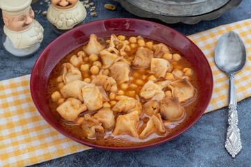 Traditional delicious Turkish food; ring soup (Turkish name; Yuksuk corbasi or yuzuk corbasi)