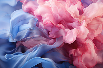 Fototapeta premium Abstract painting in blue and pink tones, displayed on a pink background, creating a visually striking and contemporary artwork. Generative Ai.