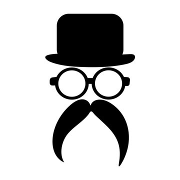 mustache, hat and eye glass glyph vector icon, modern concept