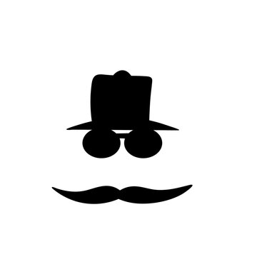 mustache, hat and eye glass glyph vector icon, modern concept