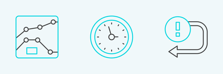 Set line Arrow, Graph, chart, diagram and Clock icon. Vector