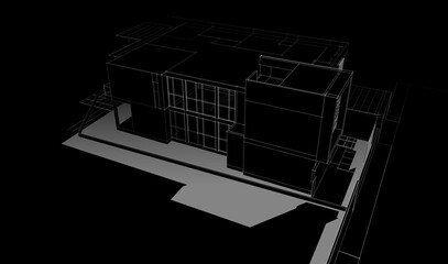 Modern house sketch 3d illustration