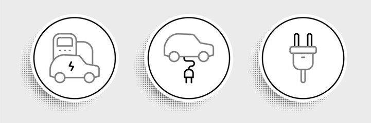 Set line Electric plug, car and icon. Vector