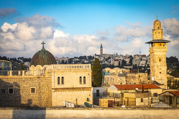 view from austrian hospice over old city of jerusalem, israel, jerusalem, old city, middle east,...