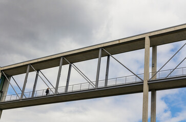 Prestressed concrete footbridge Mierscheid-Steg connecting the Marie-Elisabeth-Lueders House with the parliament new building Paul-Loebe House in Berlin, Germany