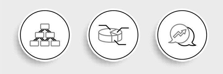 Set line Financial growth, Hierarchy organogram and Pie chart infographic icon. Vector