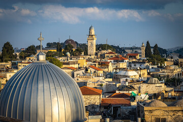 view from austrian hospice, church of  our lady of the spasm, armenian catholic, silver dome, israel, jerusalem, old city, middle east