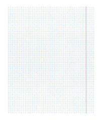 Notebook graph paper with red line isolated on transparent background
