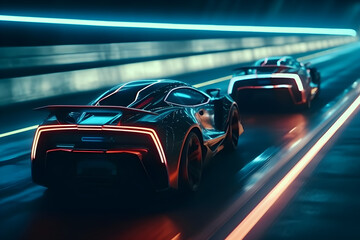 Obraz na płótnie Canvas futuristic car race with neon effect ,generative ai