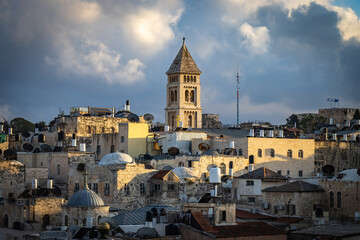view from austrian hospice over old city of jerusalem, israel, jerusalem, old city, middle east,...