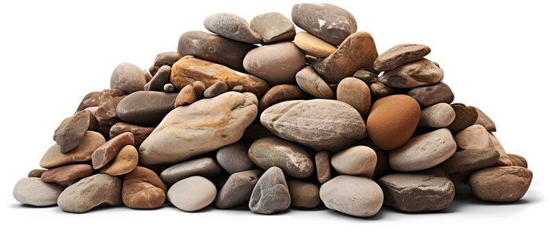 scattering of river stones on transparent background, png