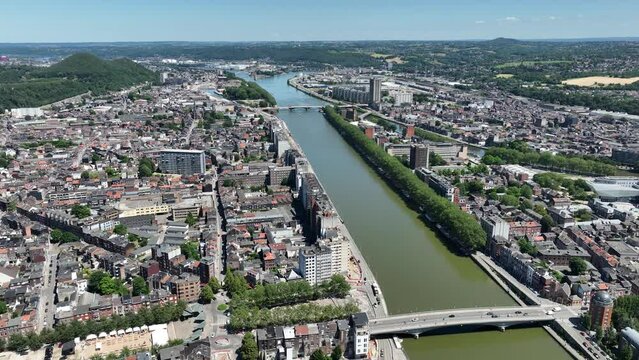 Luik city and the Maas river in Belgium panorama.