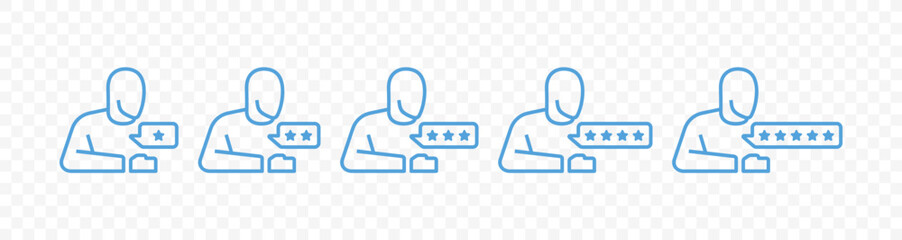 Client leaves a service rating from one to five stars icon set. Customer review satisfaction feedback survey vector design