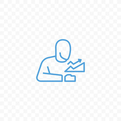 Human and growing diagram with arrow vector icon. Outline person and bar chart statistics graphic icon