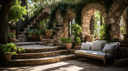 Fototapeta premium 3D render Antique Roman Home and Garden, relaxation Creating a Harmonious Fusion of Outdoor Spaces
