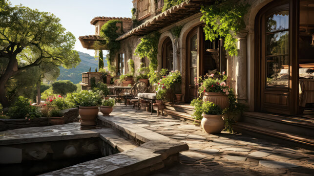 3D render Antique Roman Home and Garden, relaxation Creating a Harmonious Fusion of Outdoor Spaces