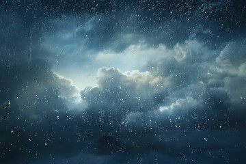 an image of the sky at night with clouds and rain