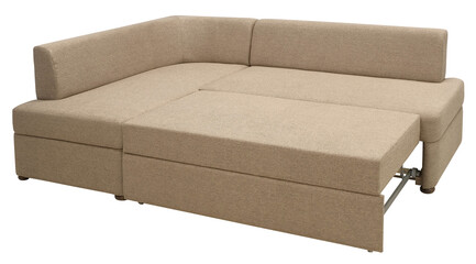 Corner sofa isolated on white background. Path. The sofa is laid out for sleep