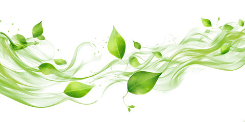abstract green leaves swirling motion isolated transparent
