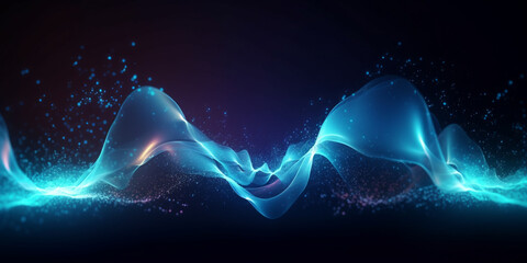 Abstract particle wave blue color wave flowing particles light