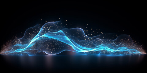 Abstract particle wave blue color wave flowing particles light