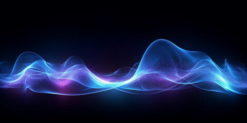 Abstract particle wave blue color wave flowing particles light