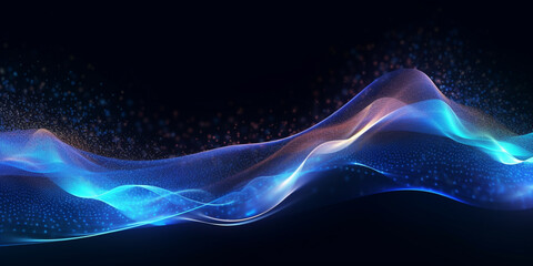 Abstract particle wave blue color wave flowing particles light