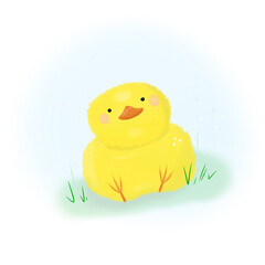 Cute illustration of chicken on lawn. Cartoon flat vector illustration isolated on white background