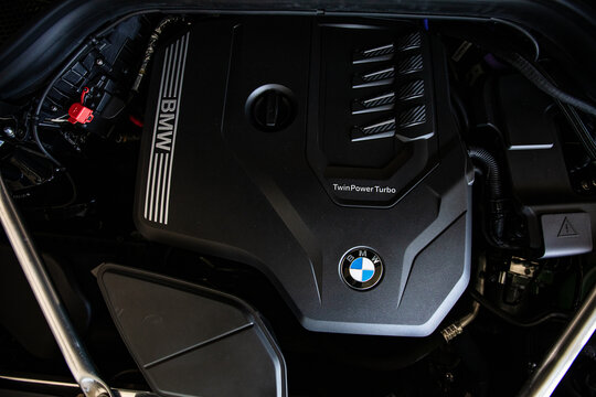 Closeup of BMW engine compartment