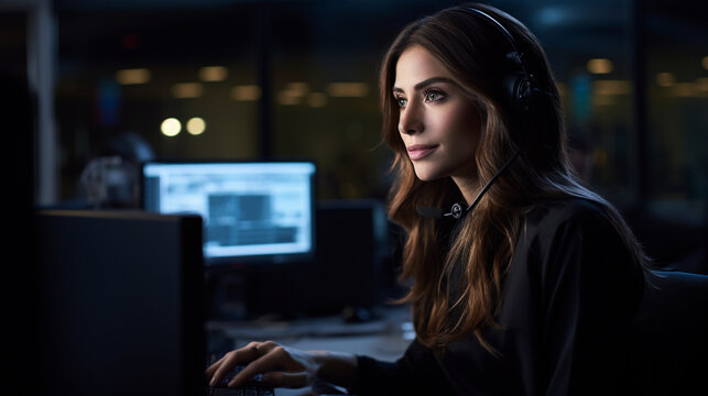 A close-up of a 911 operator answering a call, providing assistance in times of crisis Generative AI