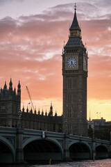 Fototapeta na wymiar Big Ben and Westminster Bridge at sunset in London