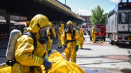 A hazmat team responding to a chemical spill, ensuring public safety and containment Generative AI - obrazy, fototapety, plakaty