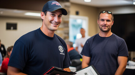 A first responder receiving recognition and gratitude from the community for their service Generative AI