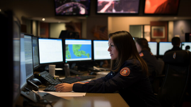 A 911 dispatcher coordinating response efforts between emergency personnel Generative AI