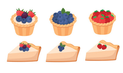 Cheesecake and tartlets with berries, Vector Illustration isolated on white background