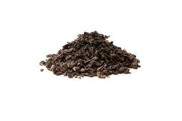 Dried tea leaves isolated on a white background.